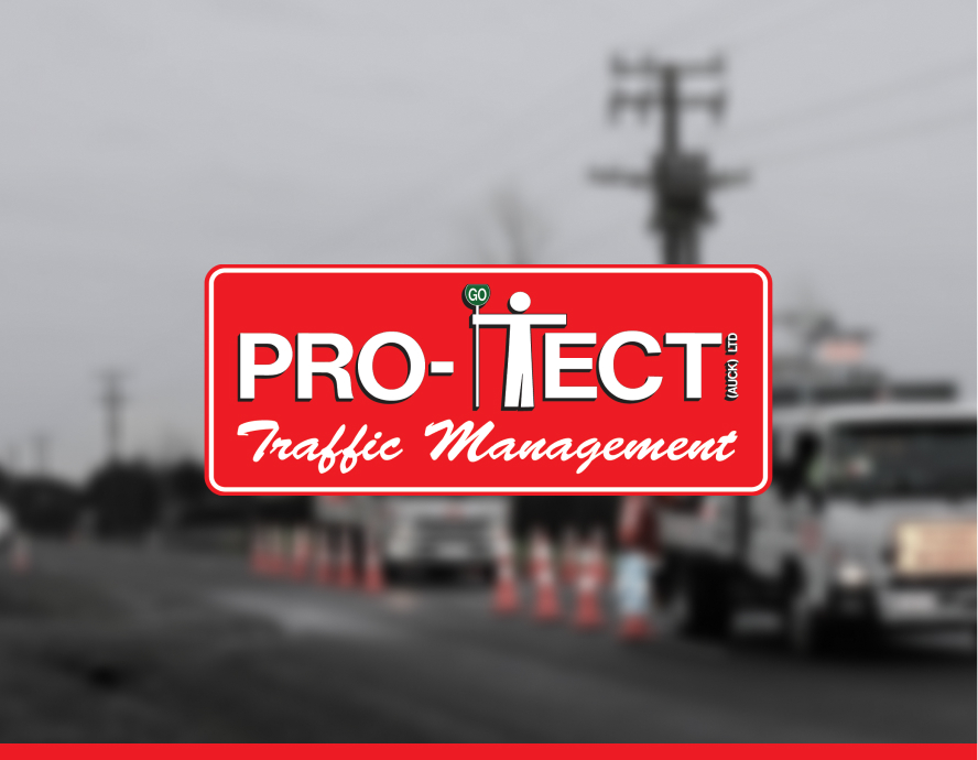 Pro-Tect logo with blurred background of Pro-Tect trucks